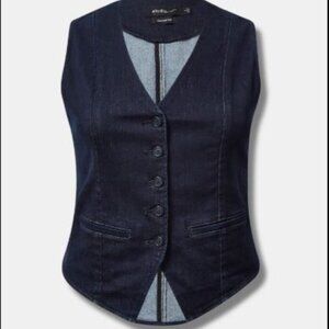 Torrid Studio Denim Tailored Vest Size 1X Blue Button Front Pockets Dark Wash